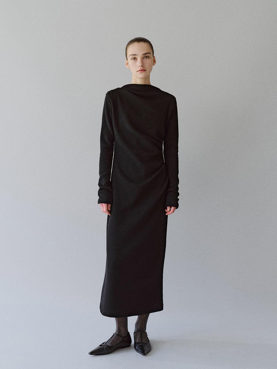 MOHAN Draped Jersey Long Wool Blend Dress