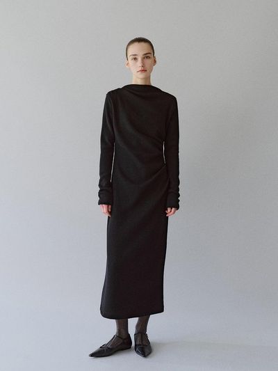 MOHAN Draped Jersey Long Wool Blend Dress