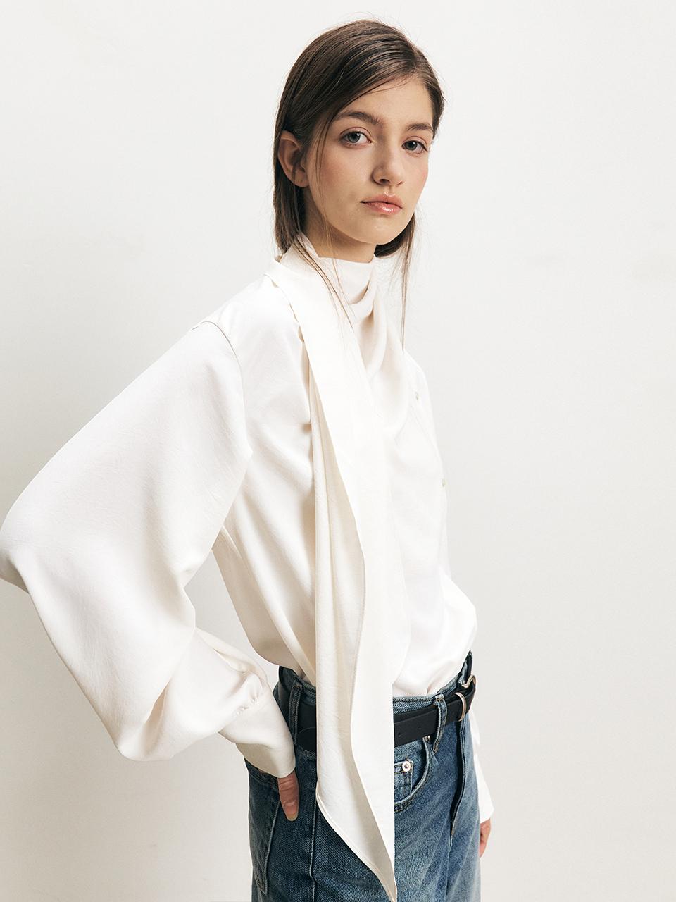 MOHAN Draped Scarf Voluminous Sleeve Blouse