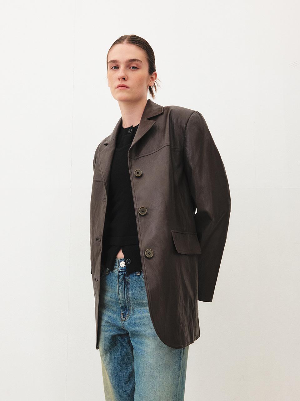 MOHAN Faux Leather Overfit Jacket [Deep Brown]