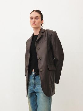 MOHAN Faux Leather Overfit Jacket [Deep Brown]