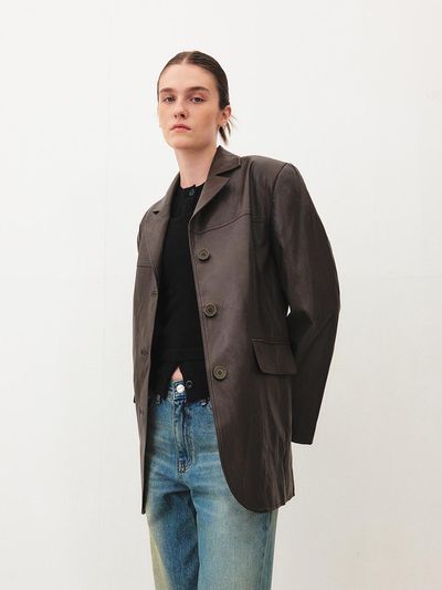 MOHAN Faux Leather Overfit Jacket [Deep Brown]