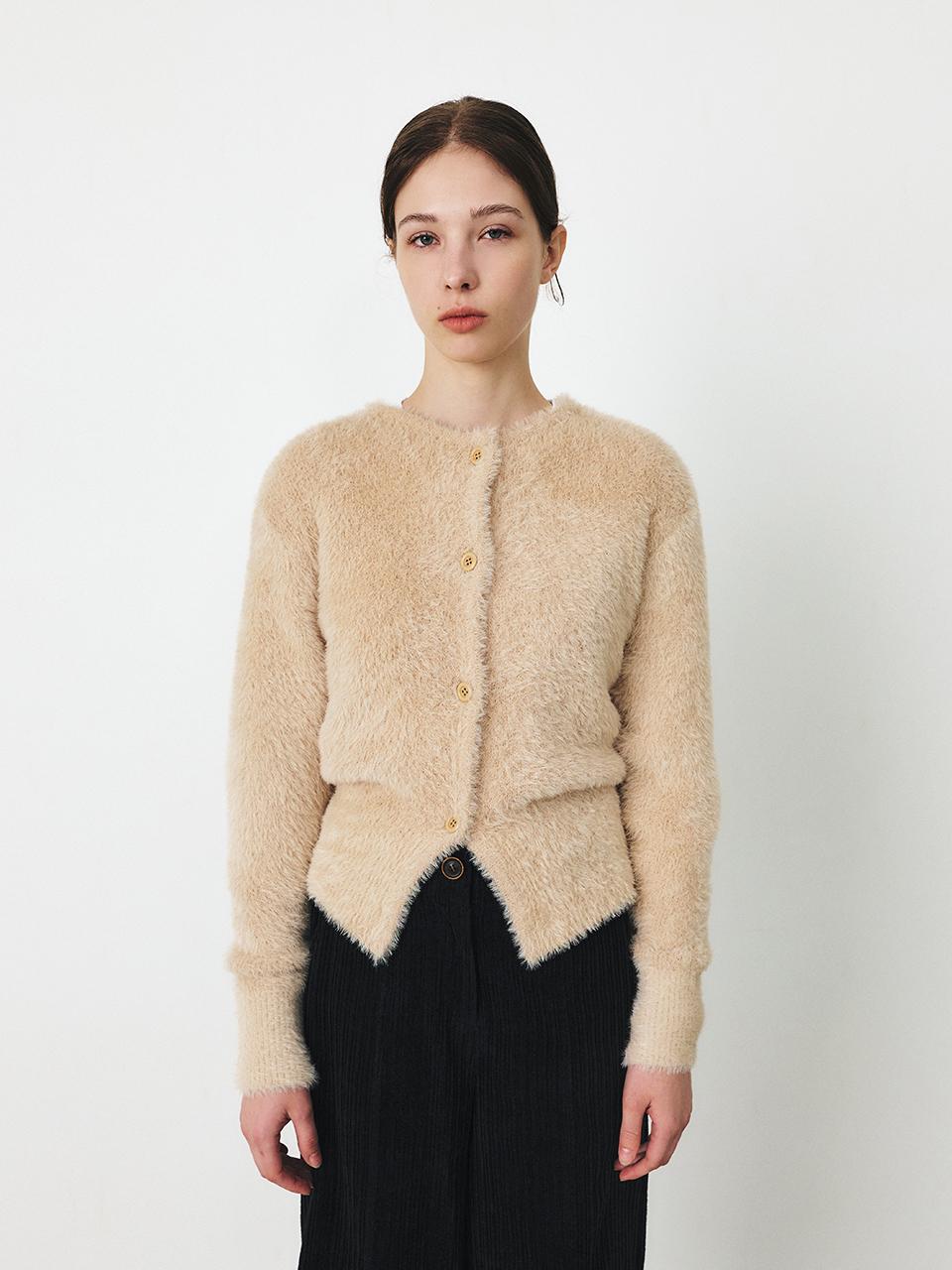 MOHAN Fluffy Round Neck Fitted Knit Cardigan [3COLORS]