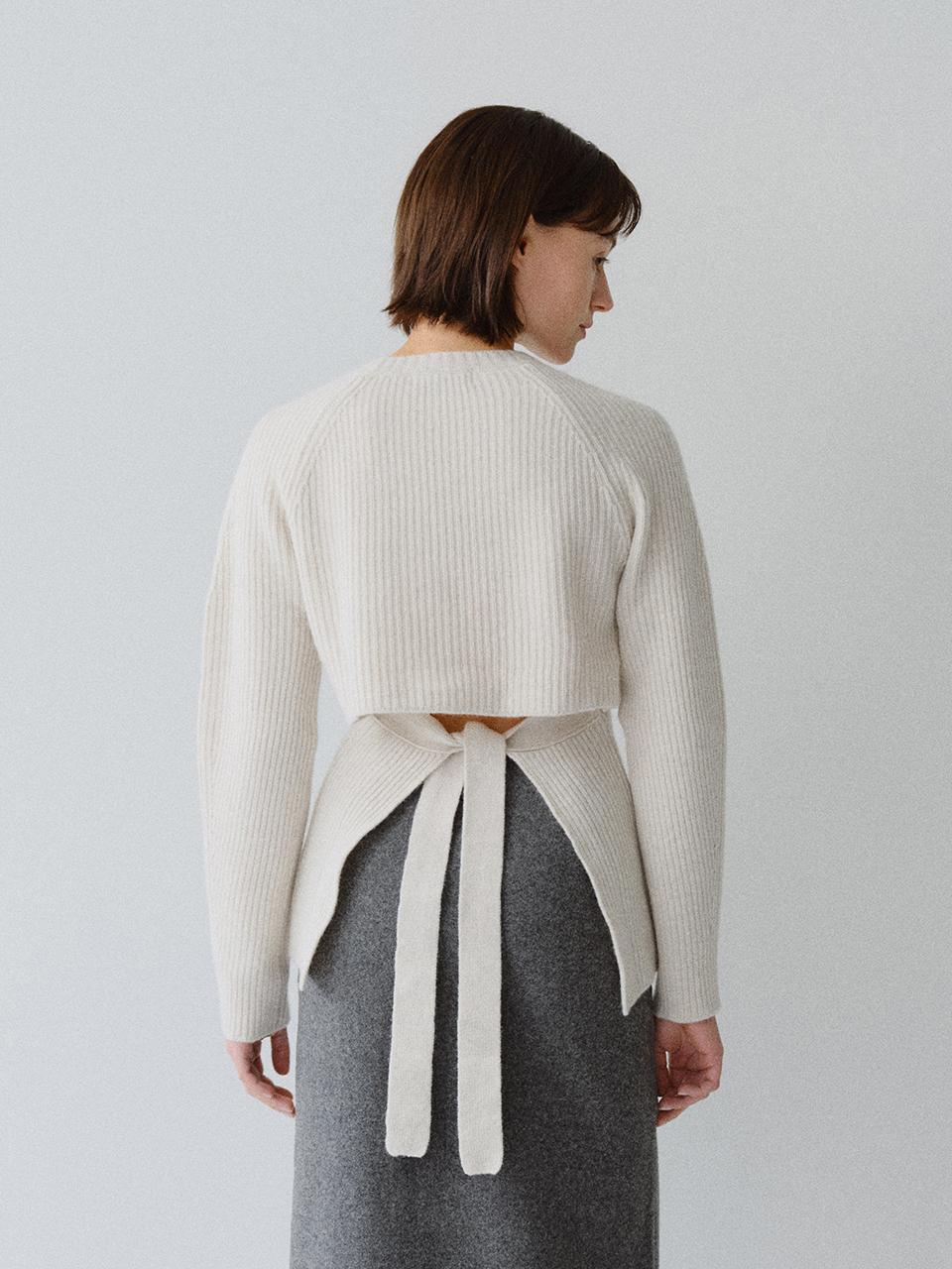 MOHAN Merino Wool Back Open Ribbed Knit Top
