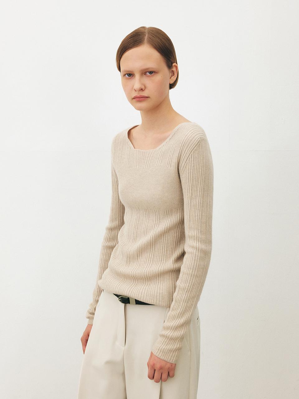 MOHAN Merino Wool Round Neck Ribbed Knit Top