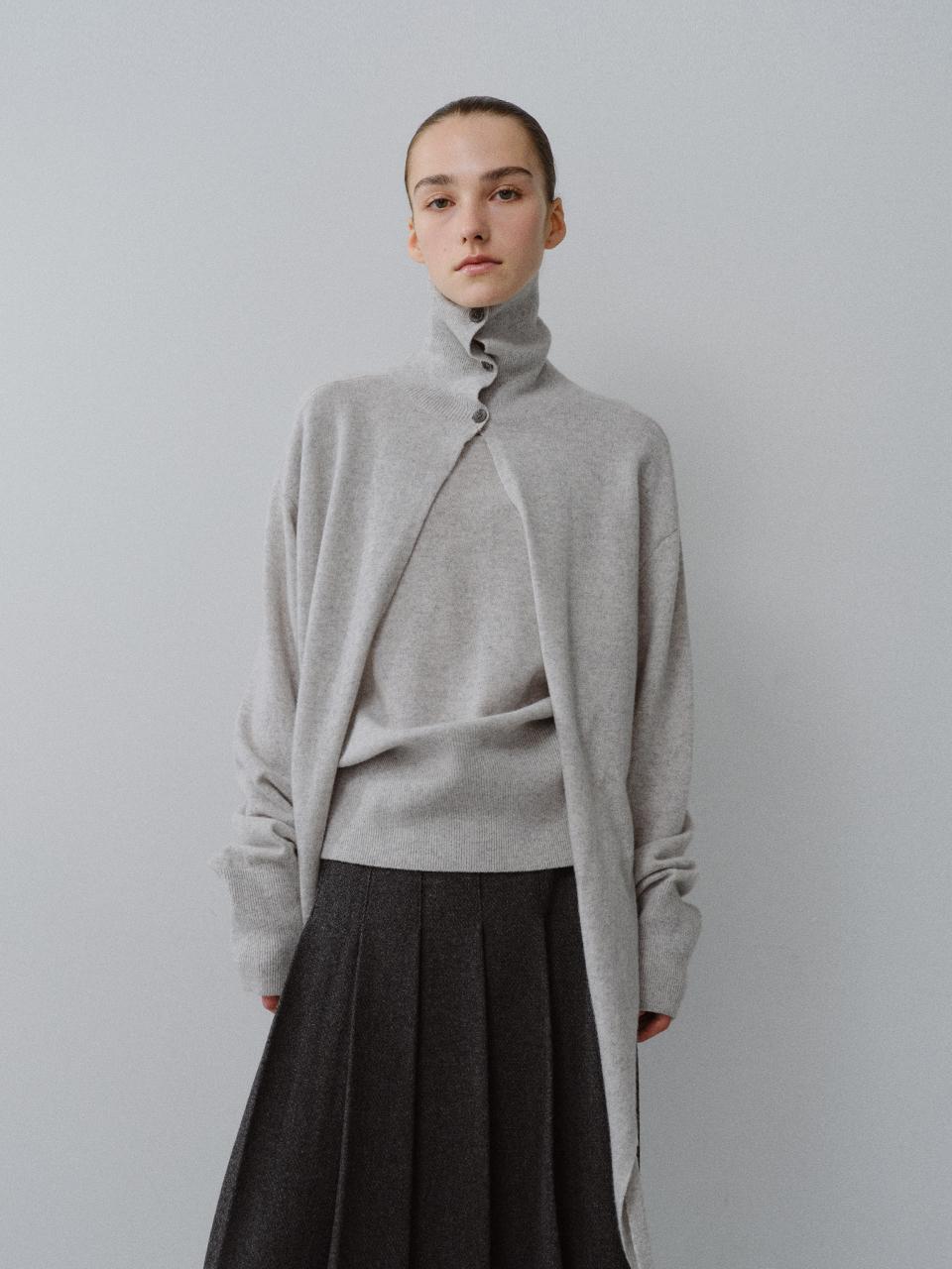 MOHAN Merino Wool Tie Turtleneck Knit Top