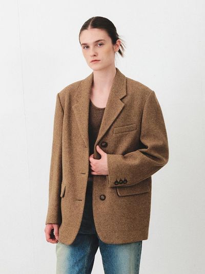 MOHAN Overfit Wool Twill Blazer [Brown]