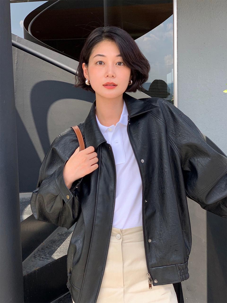 MOHAN Oversized Faux Leather Bomber Jacket [Brown/Black]