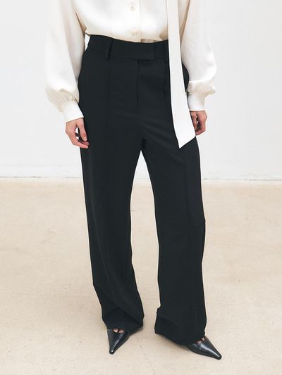 MOHAN Pintuck Semi Wide Polyester Trousers
