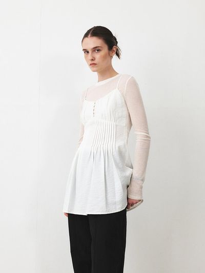 MOHAN Pintuck Sleeveless Short Dress