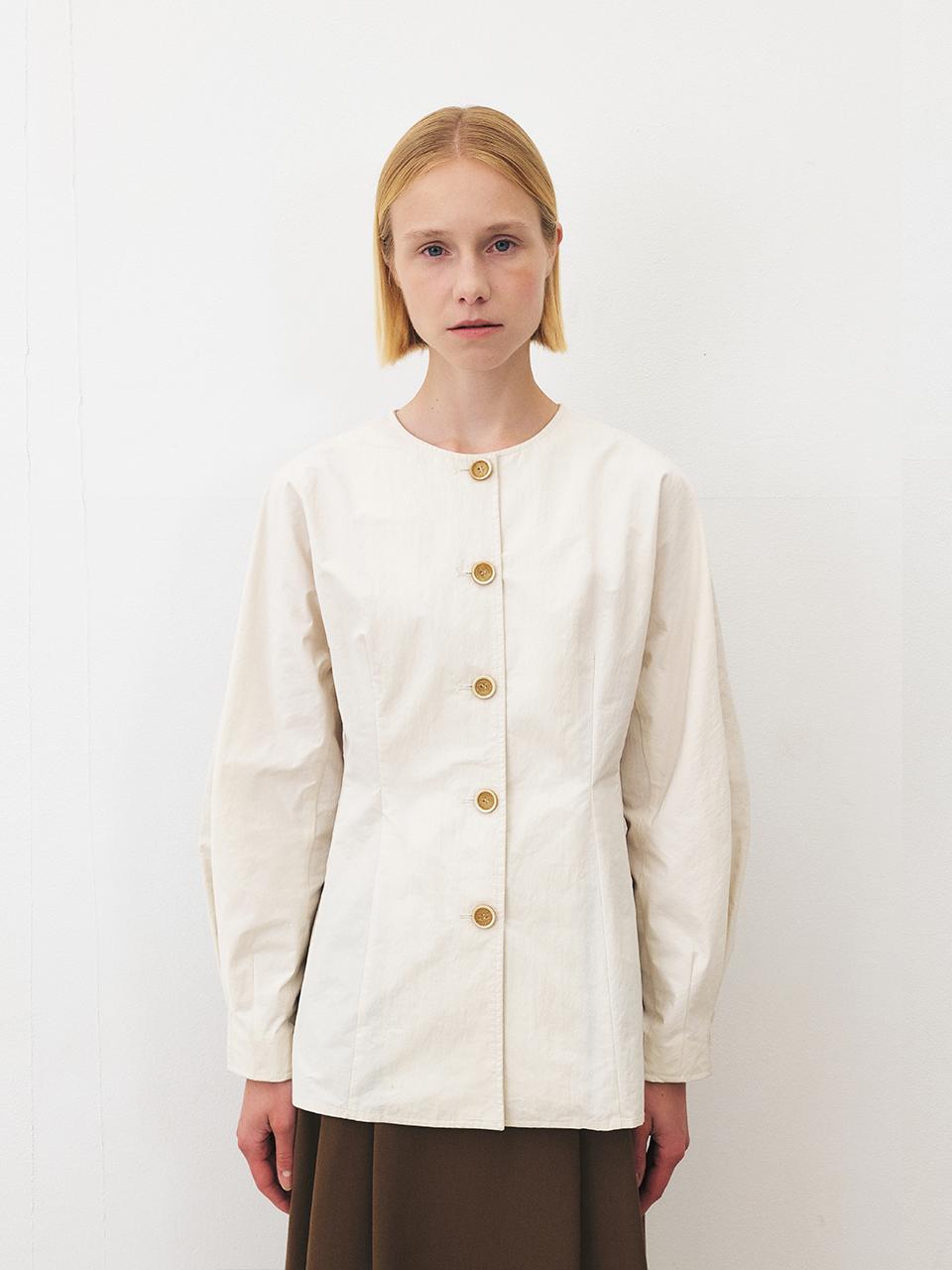 MOHAN Round Neck Cotton Blend Tailored Blouse