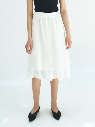 MOHAN Satin Layered High-Waisted Midi Skirt