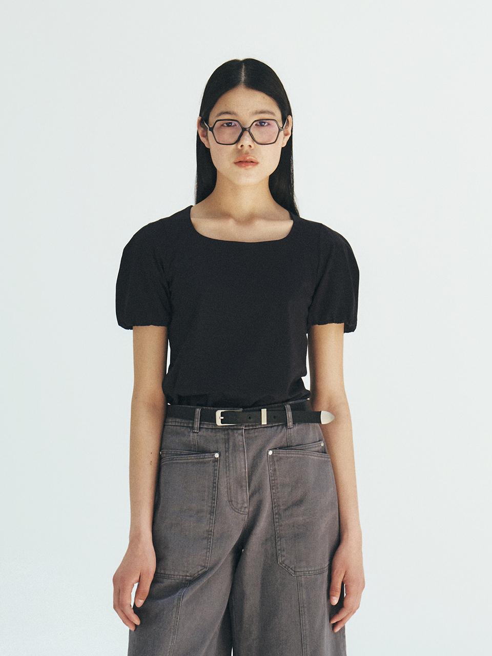MOHAN Scoop Neck Puff Sleeve Silk Cotton Blend Top [2COLORS]