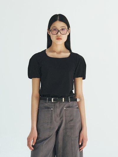 MOHAN Scoop Neck Puff Sleeve Silk Cotton Blend Top [2COLORS]