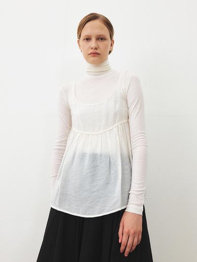 MOHAN Sheer Shirring Side Zipper Top [BEIGE/BLACK]