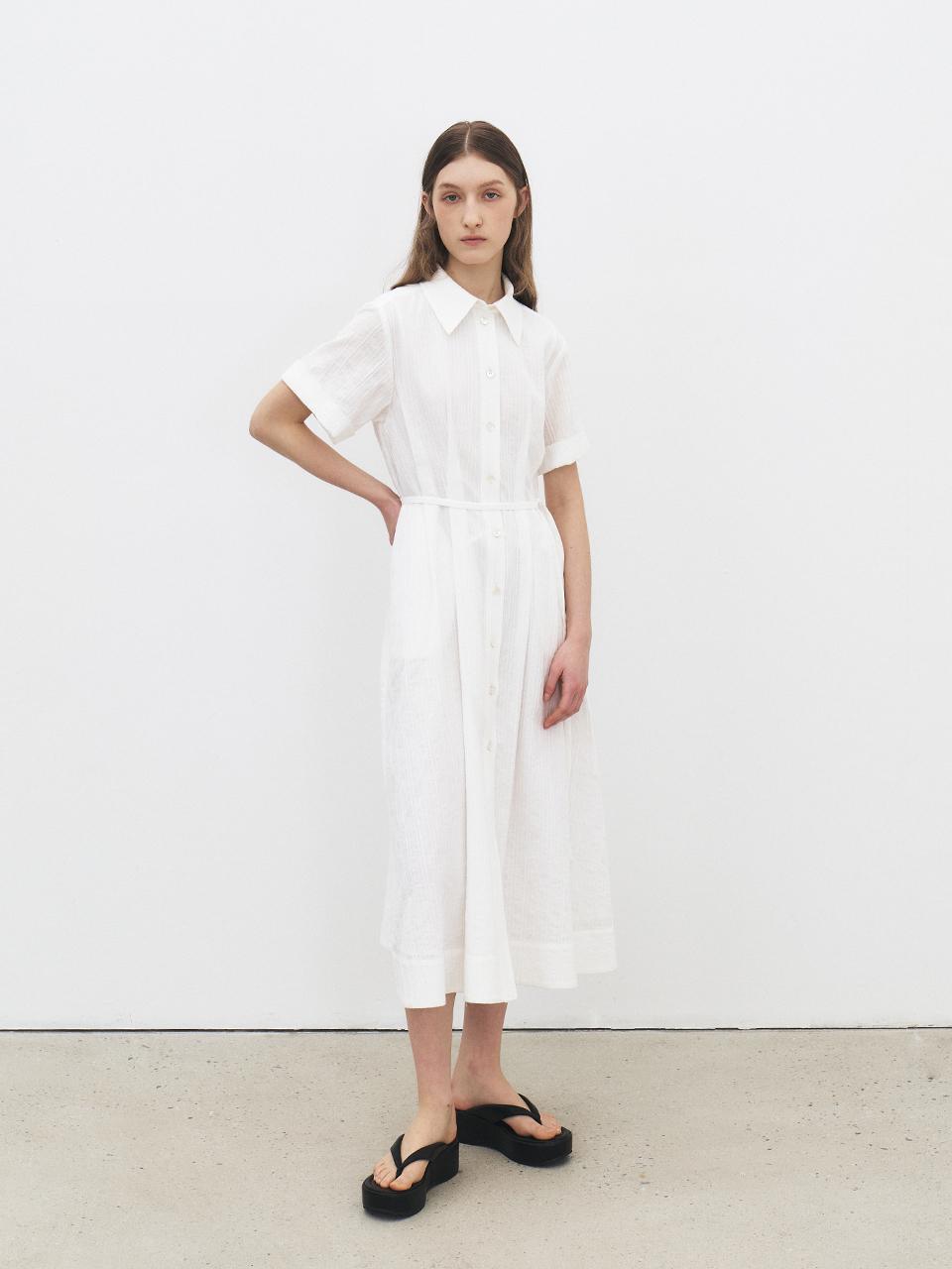 MOHAN Striped Cotton-Rayon Belted Midi Dress