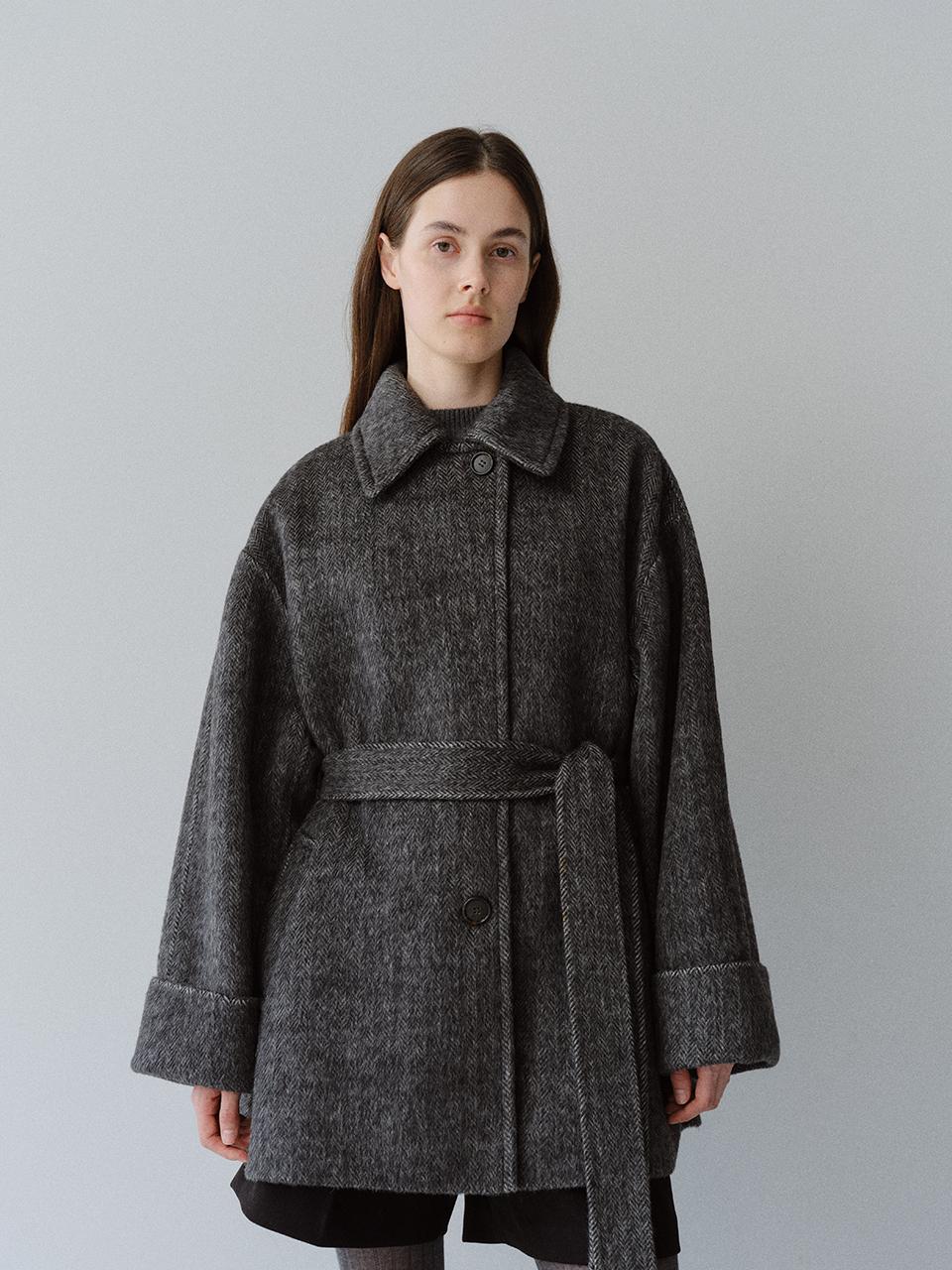MOHAN TFF ALPACA HERRINGBONE HALF COAT_2COLORS