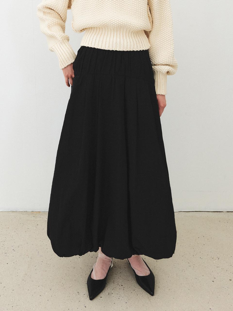 MOHAN TFF Shirring Flared Maxi Skirt