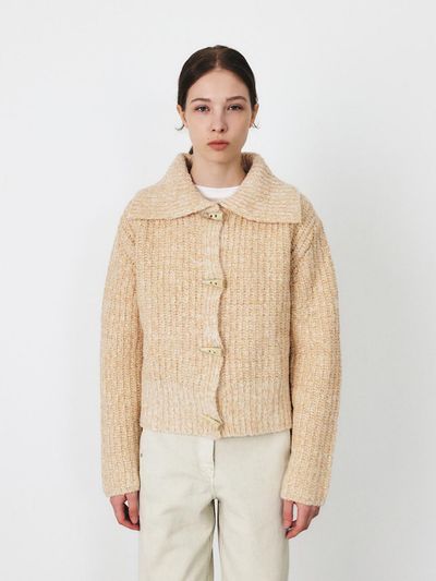 MOHAN Toggle Button Boucle Wool Cotton Blend Cardigan