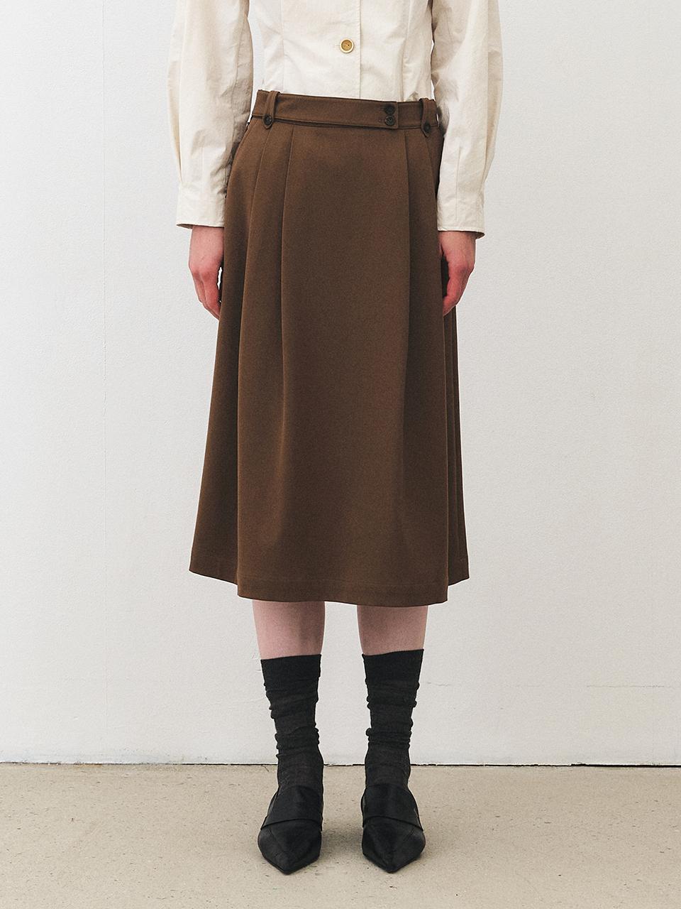 MOHAN Two Tuck Wool Flare Midi Skirt