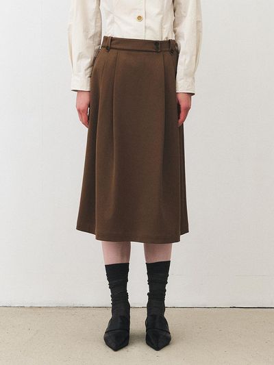 MOHAN Two Tuck Wool Flare Midi Skirt