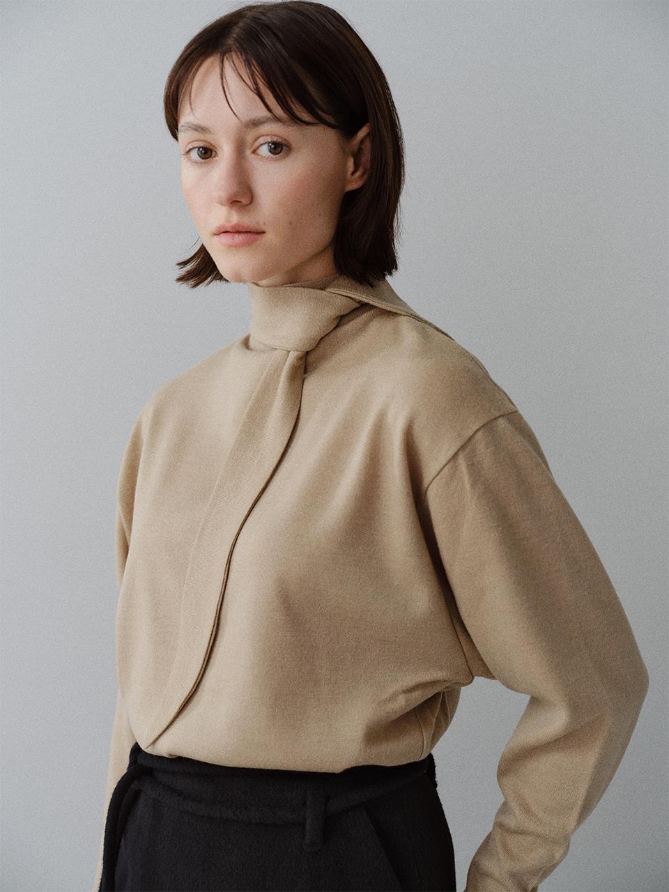 MOHAN Wool Blend Integrated Scarf Top