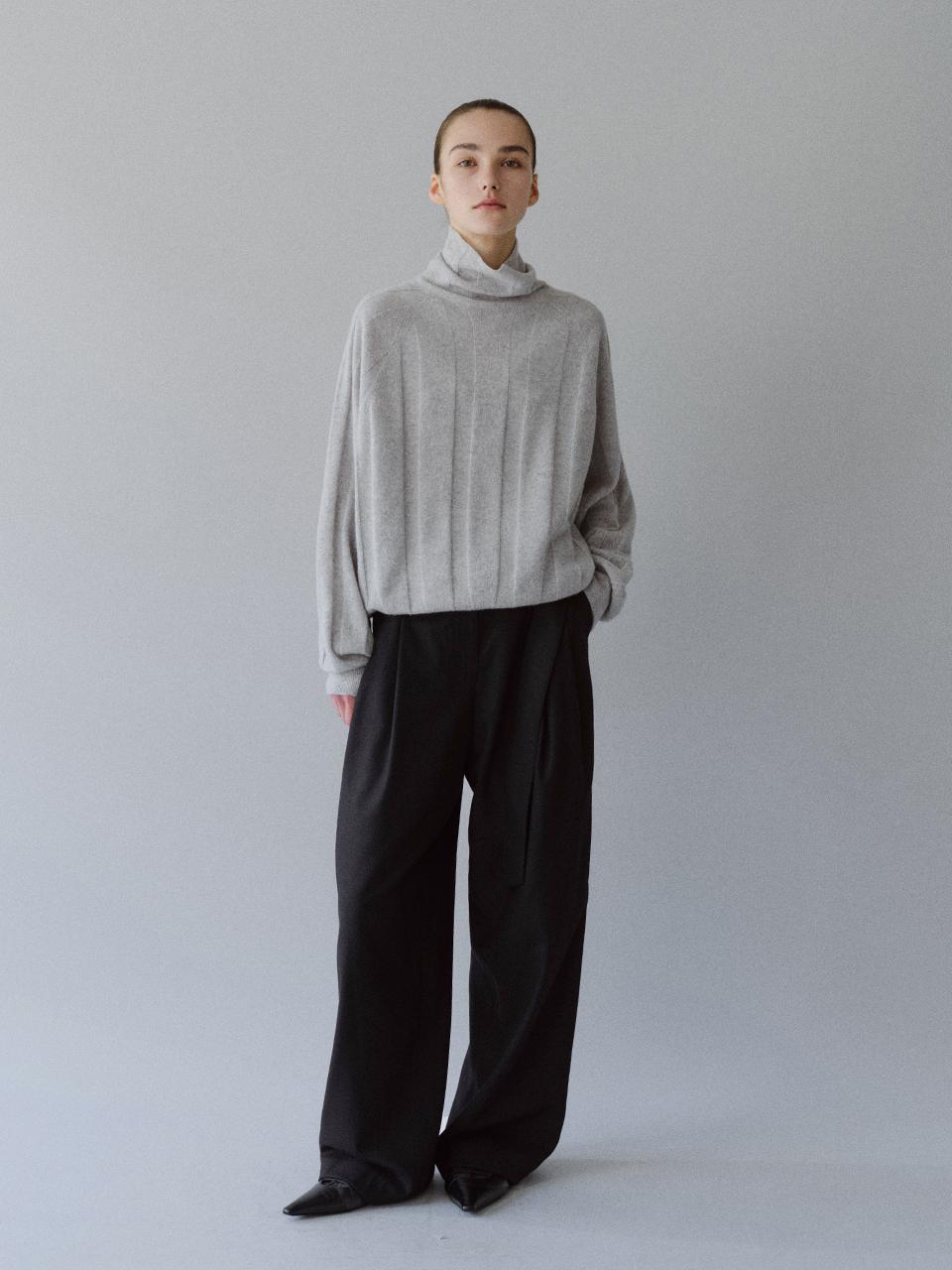 MOHAN Wool Blend Two Tuck Semi-Tapered Belted Trousers