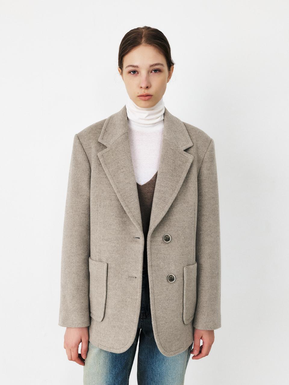MOHAN Wool Single-Breasted Half-Length Blazer [Light Brown-Grey]