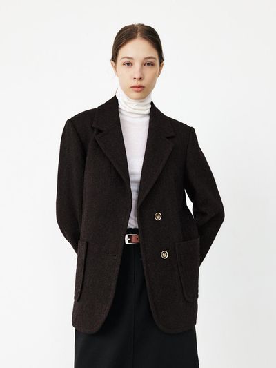 MOHAN Wool Tweed Out Pocket Blazer [D-BROWN]