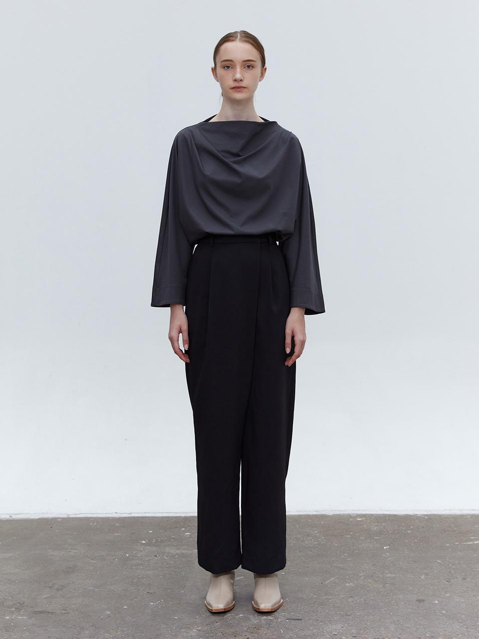 MOHAN Wrinkle-Resistant Wide-Leg Wrap Trouser [Black]