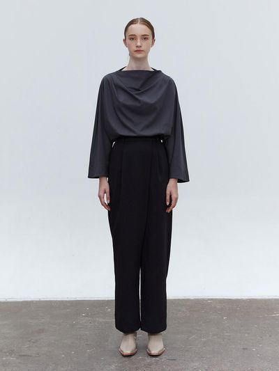 MOHAN Wrinkle-Resistant Wide-Leg Wrap Trouser [Black]