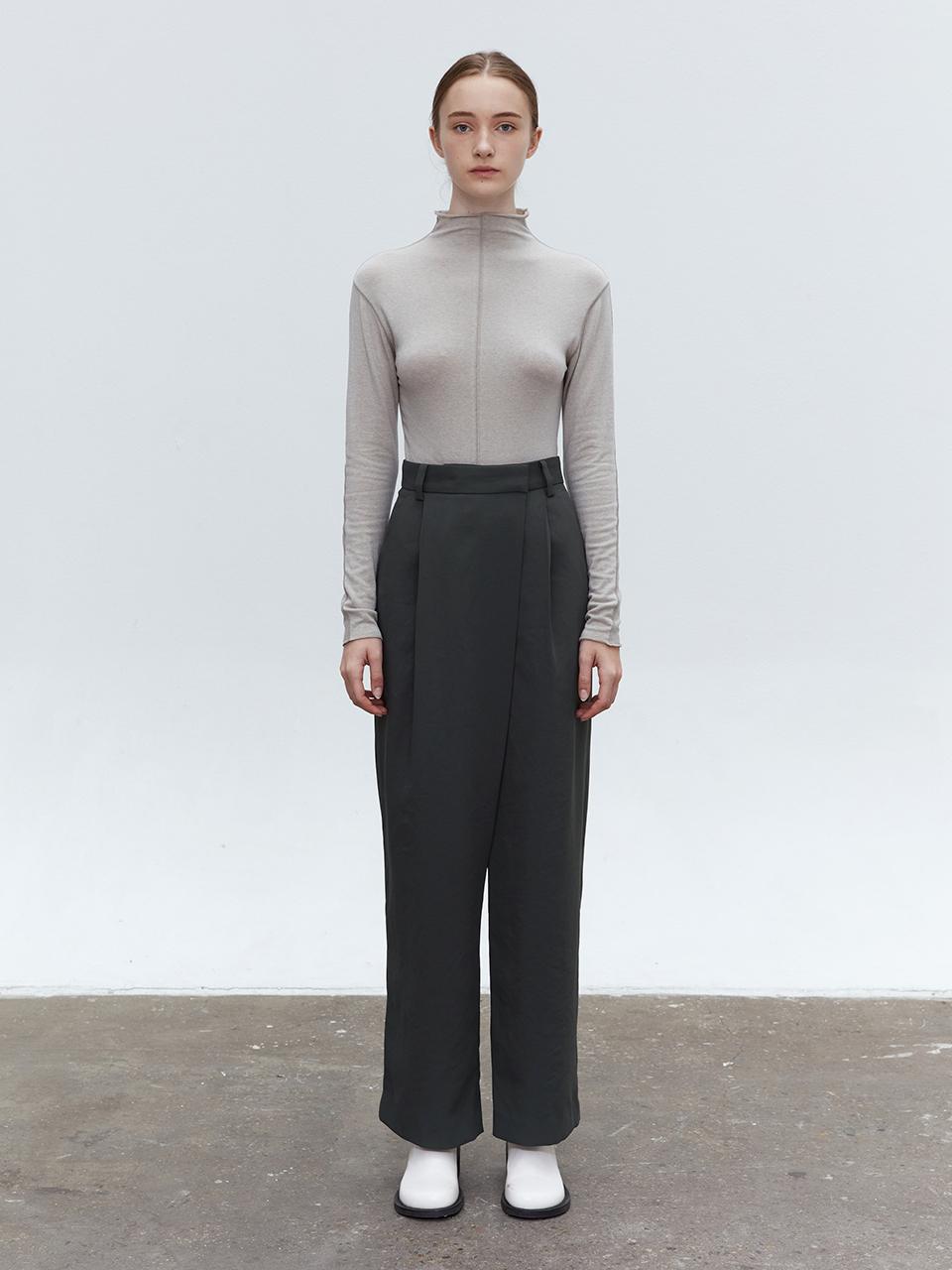MOHAN Wrinkle-Resistant Wide-Leg Wrap Trousers [Khaki]
