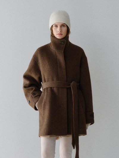 MOHAN Yak Wool High Neck Half Coat [L-BROWN]