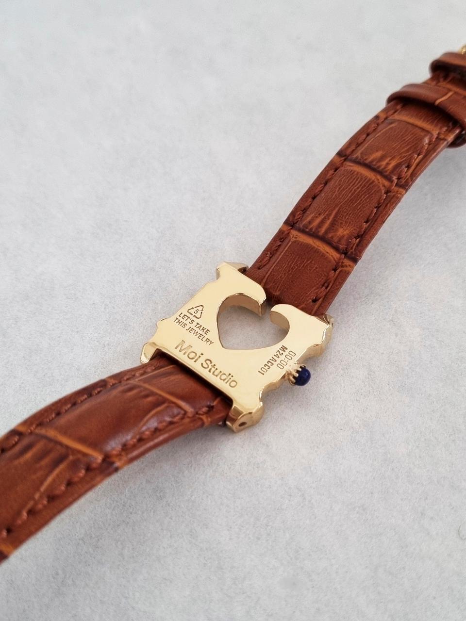 MOI studio Gold Clip Watch Leather Bracelet