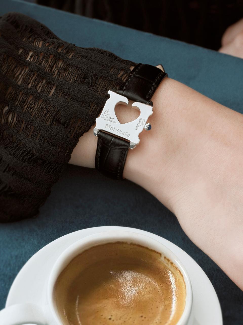 MOI studio Silver Clip Watch Leather Bracelet