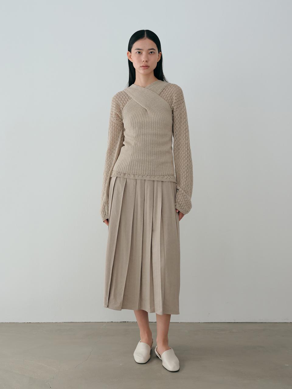 MOIA X Wrap Sleeveless Top_Pale Khaki