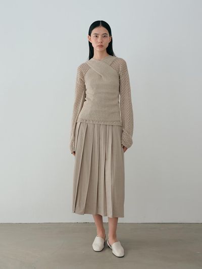 MOIA X Wrap Sleeveless Top_Pale Khaki