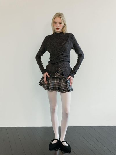 MOIFAIRE CHECK FRILL SKIRT PANTS / BLACK