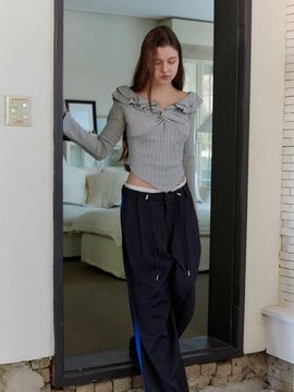 MOIFAIRE Double Strap Wide Leg Pants [Charcoal]