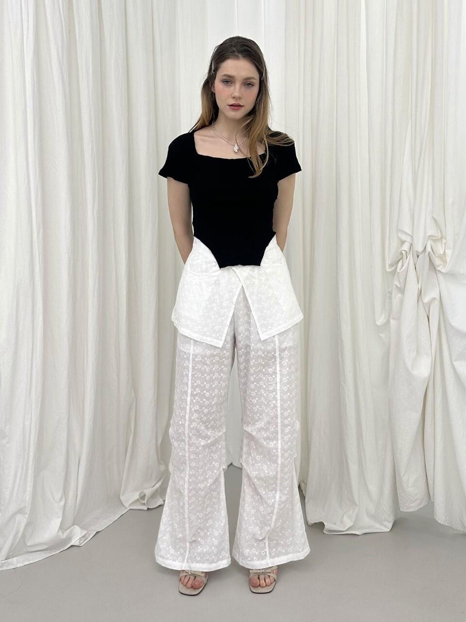 MOIFAIRE FLOWER LACE LAYERED WIDE PANTS [WHITE]