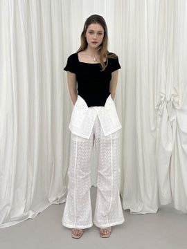 MOIFAIRE FLOWER LACE LAYERED WIDE PANTS [WHITE]