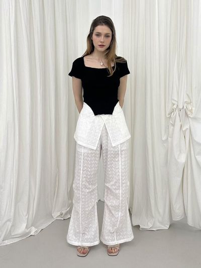 MOIFAIRE FLOWER LACE LAYERED WIDE PANTS [WHITE]