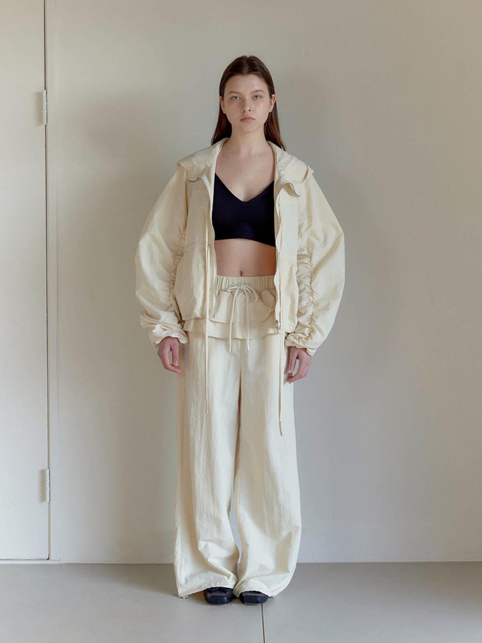 MOIFAIRE Frill Layered Wide-leg Pants [Beige]