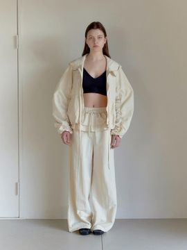 MOIFAIRE Frill Layered Wide-leg Pants [Beige]