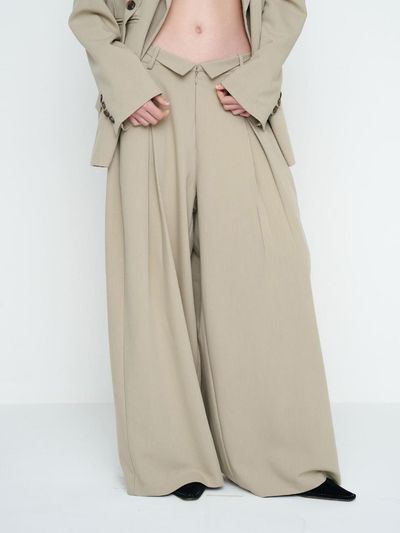 MOIFAIRE OPEN FOLDED WIDE PANTS / BEGIE