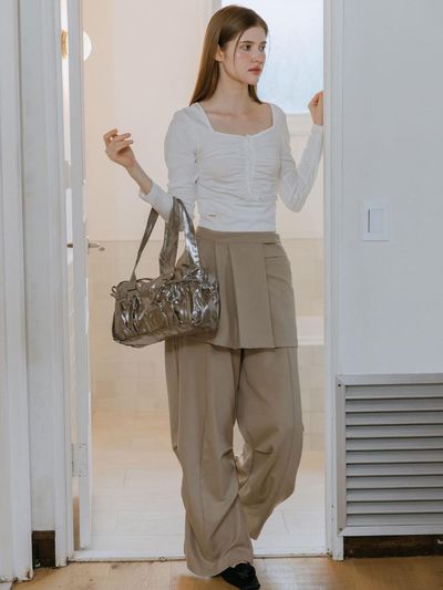 MOIFAIRE PLEATED LAYERED SKIRT PANTS / BEIGE