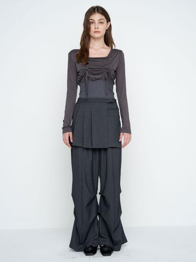 MOIFAIRE PLEATED LAYERED SKIRT PANTS / CHARCOAL