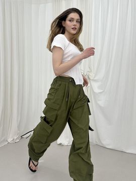 MOIFAIRE RIBBON CARGO PANTS [KHAKI]