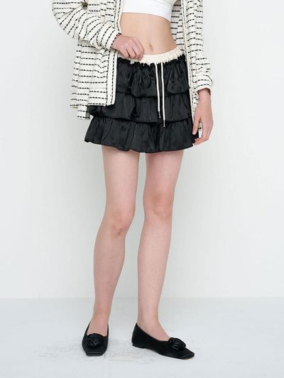 MOIFAIRE SATIN TIERED SKIRT PANTS / BLACK