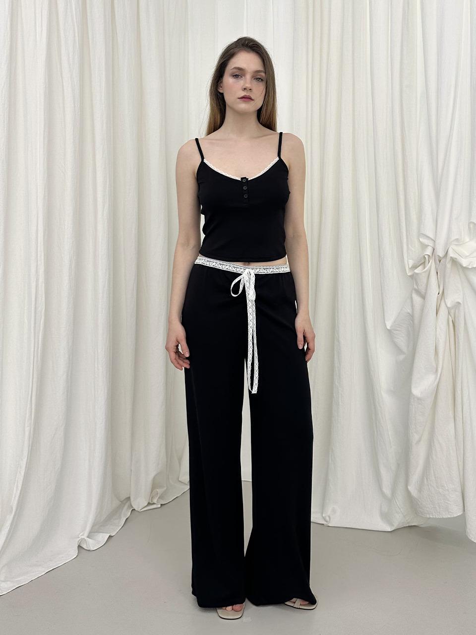 MOIFAIRE SHIRRING LACE PANTS [BLACK]